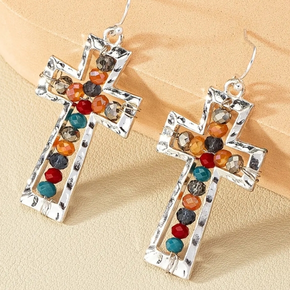 Jewelry - 🆕 Cross Boho Beaded Earrings NWT